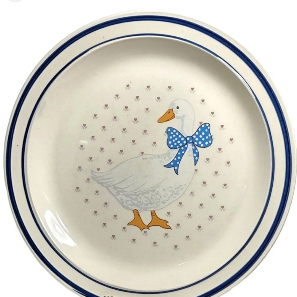 Duck Plate with Blue Bow Design